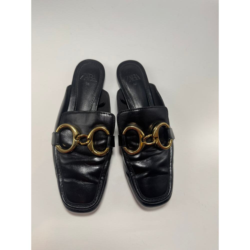 Zara Leather Mule Loafers Gold Hardware
